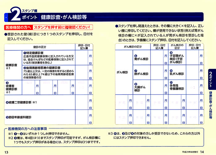 高齢者いきいき活動ポイント手帳　健診内容